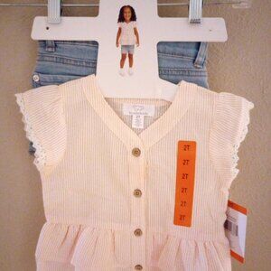 Koala Kids Toddler Girls Size 2T Seersucker Top & Denim Jeans 2 Piece Set NWT